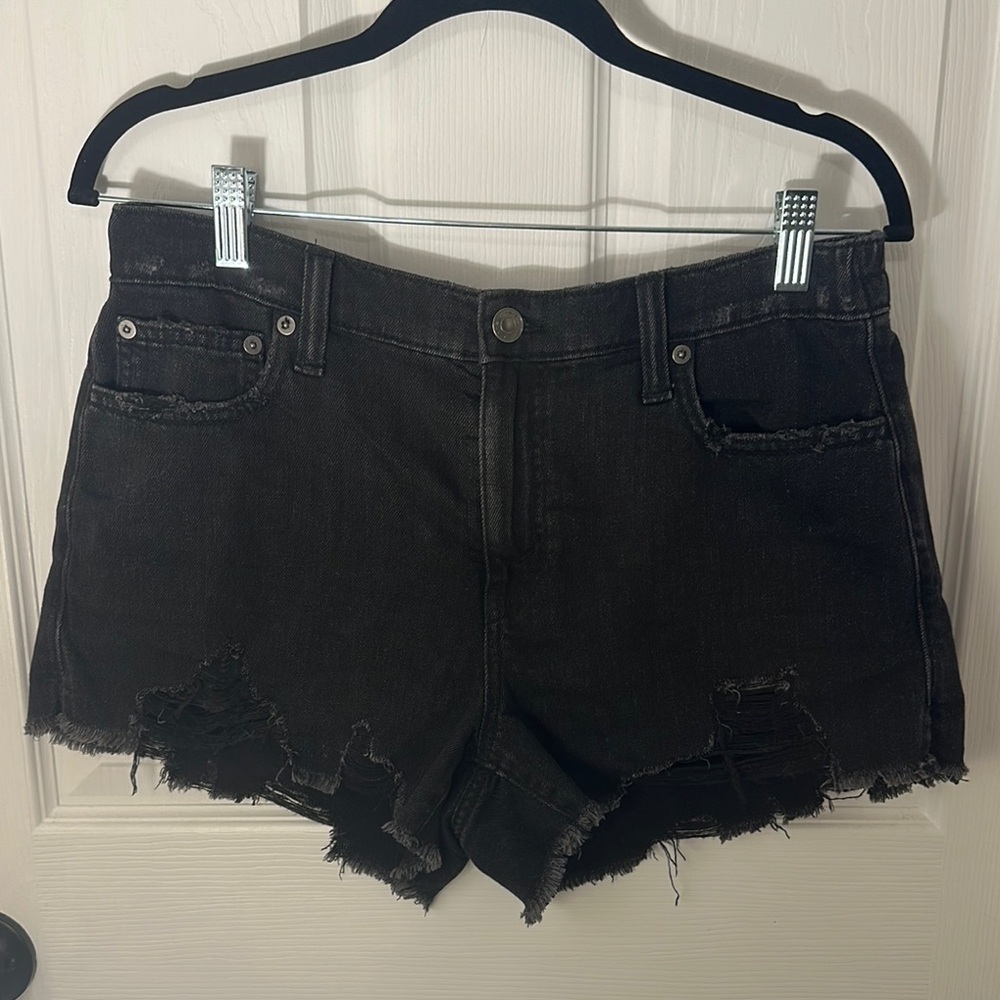American Eagle Outfitters Black Jean Shorts Distressed Frayed Hem